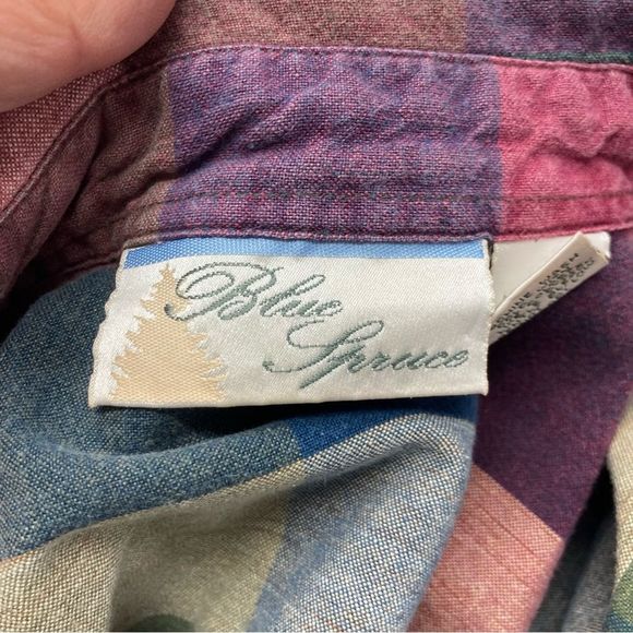 Blue Spruce Womens Shirt SZ L 100% Cotton Button Up Multicolored Plaid VIntage - Picture 7 of 10